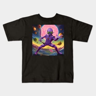 Purple Alien Playing Pickle Ball Kids T-Shirt